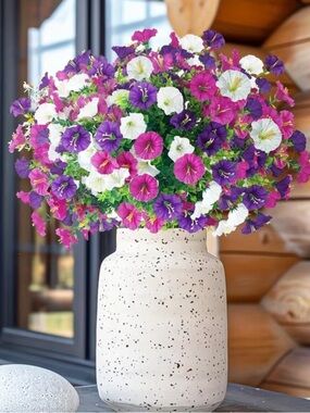 (51) new Mixed Artificial Petunia Bouquet in White, Purple & Pink